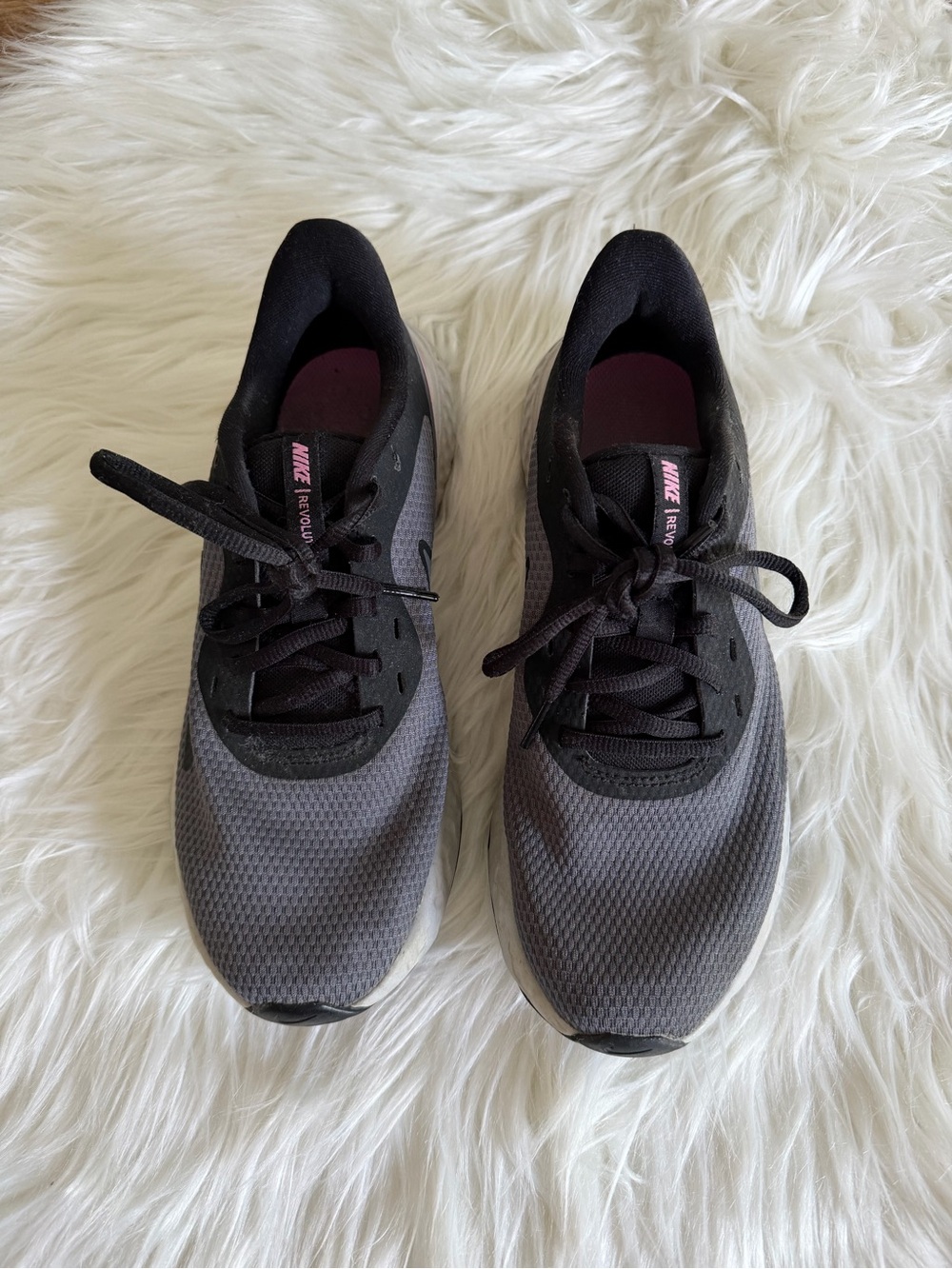 Nike Revolution Women’s Gray Black Running Training Sneakers Pink Accents Size 8